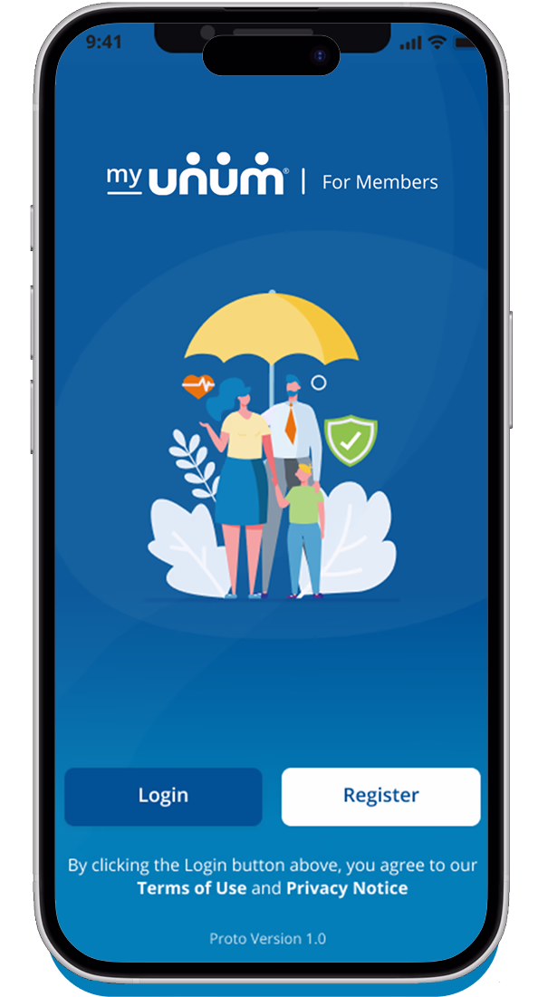 MyUnum for Members app login screen on a phone